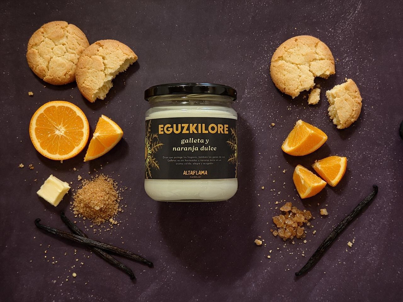 eguzkilore vela soja artesana galleta y naranja mitologia vasca Eguzkilore - Galleta y Naranja dulce (260gr)