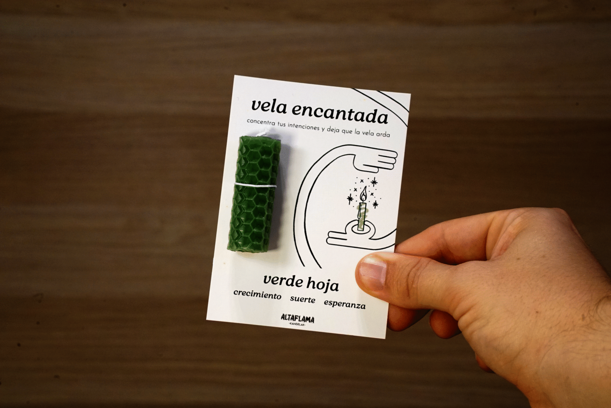 Vela encantada: Verde hoja (crecimiento · suerte · esperanza)