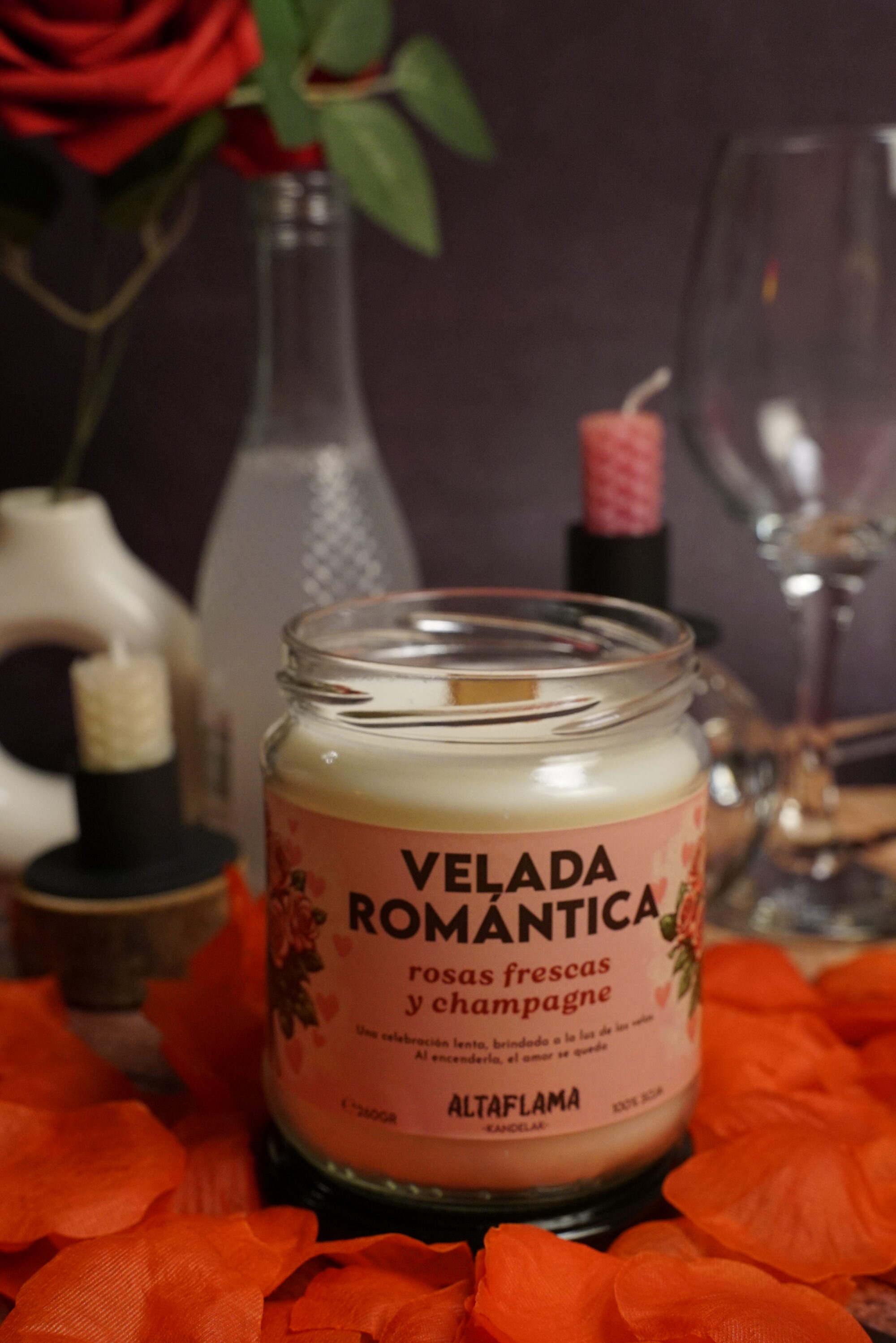 Velada Romántica - Rosas frescas y champagne (260gr)