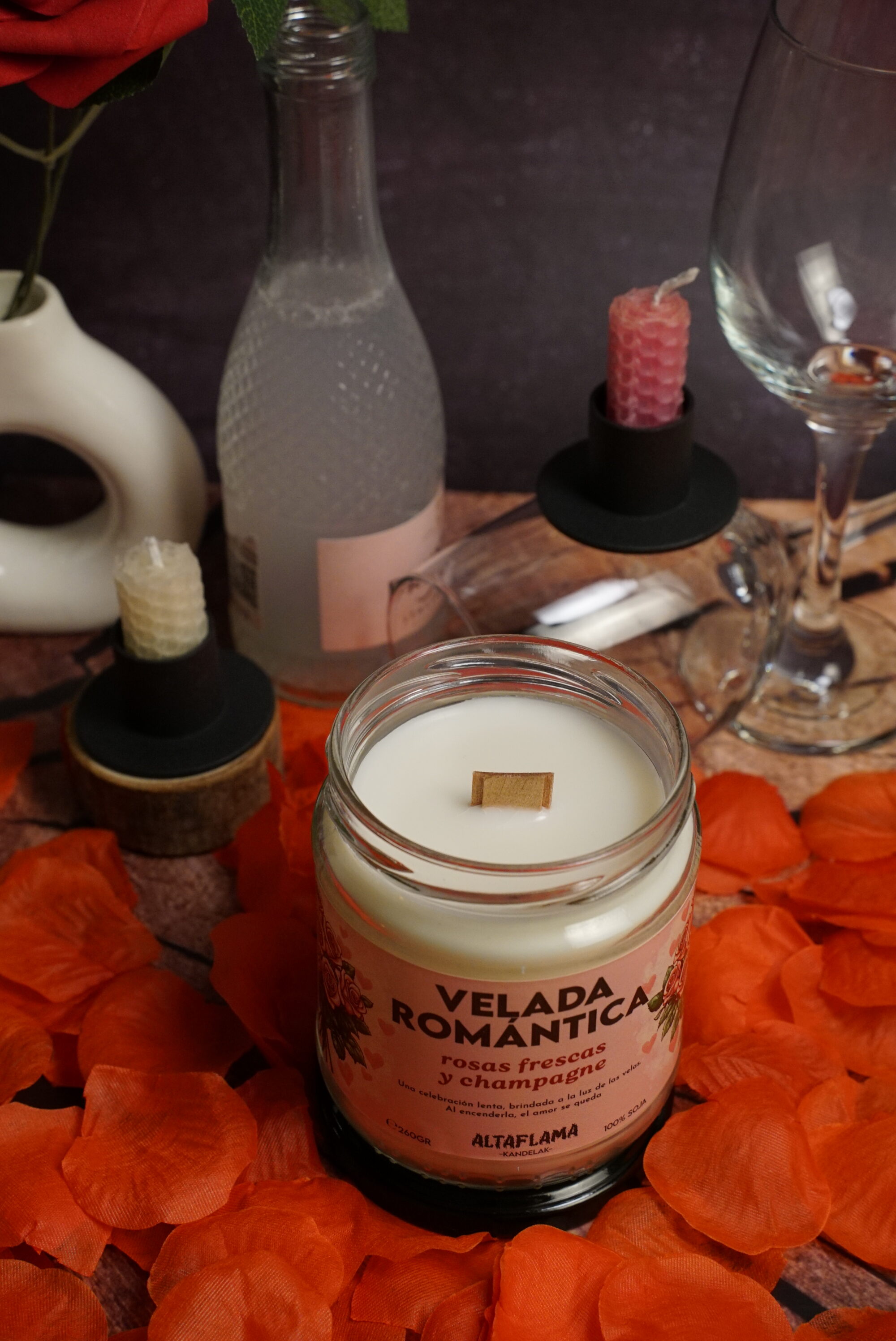 Velada Romántica - Rosas frescas y champagne (260gr)